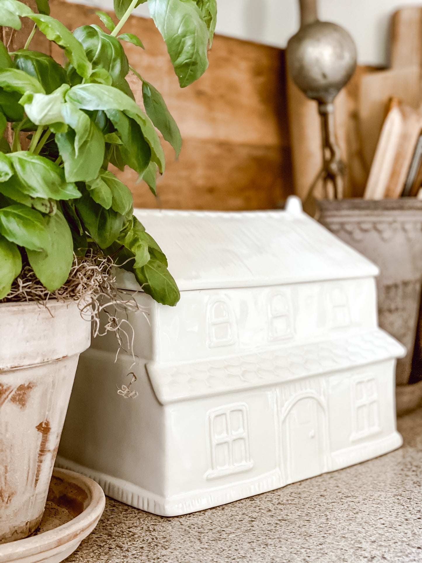 White Cottage House Cookie Jar